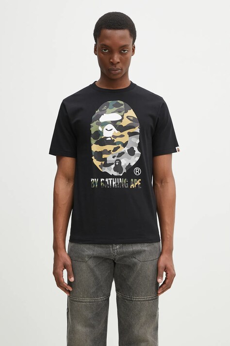Бавовняна футболка A Bathing Ape 1St Camo Crazy By Bathing Ape чоловіча колір чорний з принтом 1L30110017