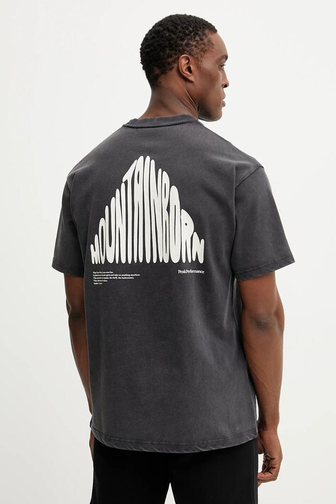 Peak Performance tricou din bumbac bărbați, culoarea gri, cu imprimeu, G80587