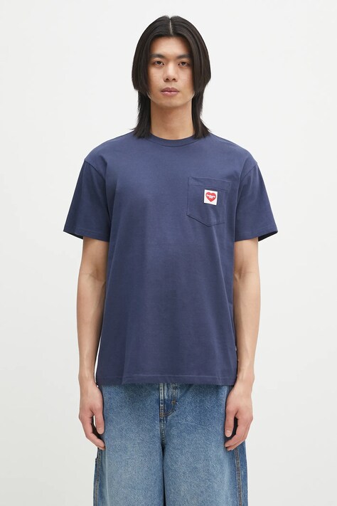 Хлопковая футболка Carhartt WIP S/S Pocket Heart T-Shirt мужская цвет синий однотонная I032128.01XX