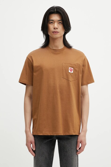 Бавовняна футболка Carhartt WIP S/S Pocket Heart T-Shirt колір коричневий з аплікацією I032128.HZXX