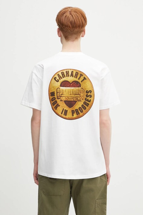 Бавовняна футболка Carhartt WIP S/S Button T-Shirt колір білий з принтом I034658.02XX