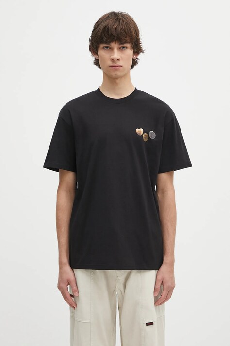 Хлопковая футболка Carhartt WIP S/S Button T-Shirt цвет чёрный с принтом I034658.89XX