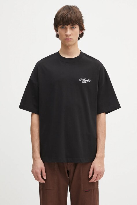 Бавовняна футболка Carhartt WIP S/S Signature Script T-Shirt колір чорний з аплікацією I033828.0D2XX