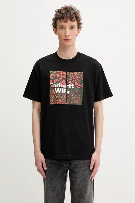 Carhartt WIP cotton t-shirt S/S Valley T-Shirt black color with a print I034657.89XX