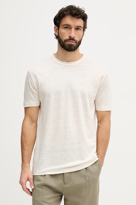 Gant t-shirt lniany męski kolor beżowy gładki 2003318