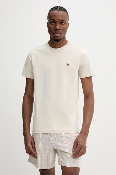 Βαμβακερό μπλουζάκι Abercrombie & Fitch ανδρικό, χρώμα: μπεζ, KI124-5068