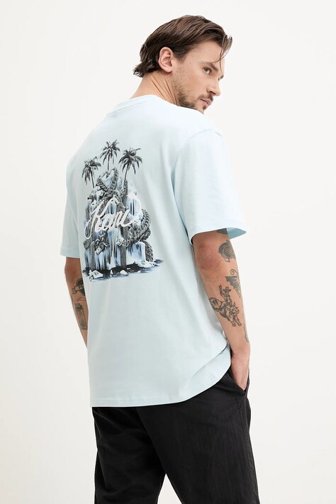 Bavlněné tričko Karl Kani modrá barva, s potiskem, 60300187