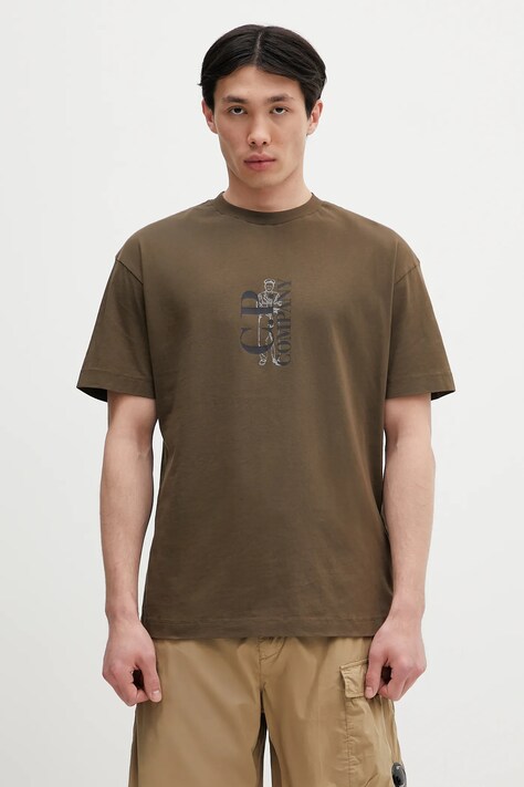 C.P. Company tricou din bumbac culoarea verde, cu imprimeu, 18CMTS177A005100W