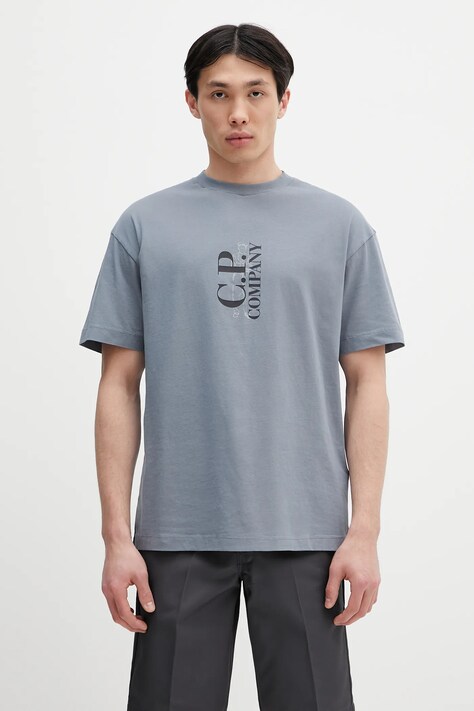 C.P. Company tricou din bumbac culoarea gri, cu imprimeu, 18CMTS177A005100W