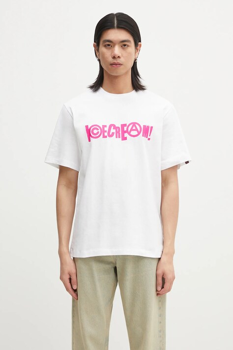 ICECREAM tricou din bumbac Anarchy T-Shirt bărbați, culoarea alb, cu imprimeu, IC24461
