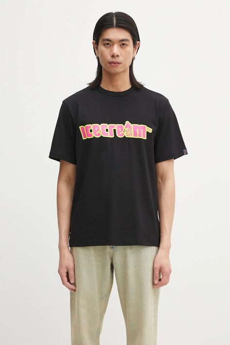 ICECREAM t-shirt bawełniany Soft Serve T-Shirt męski kolor czarny z nadrukiem IC25142