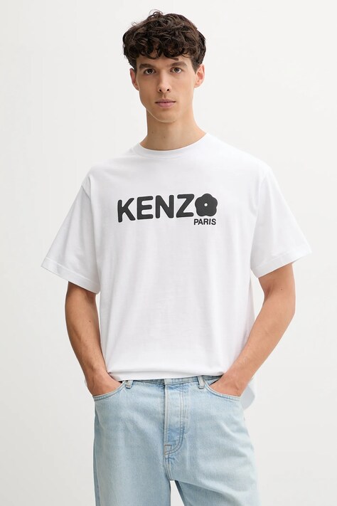 Bavlněné tričko Kenzo Boke Flower 2.0 bílá barva, s potiskem, FF55TS4914SG.01
