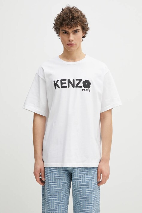 Kenzo cotton t-shirt Boke Flower 2.0 men’s white color with a print FF55TS4914SG.01