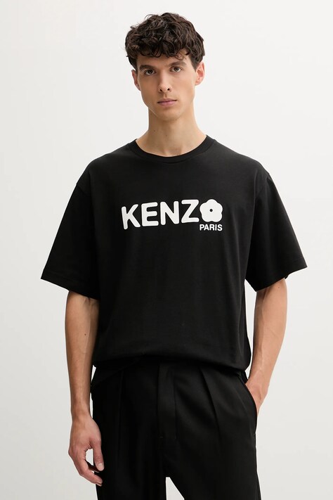 Bavlněné tričko Kenzo Boke Flower 2.0 černá barva, s potiskem, FF55TS4914SG.99J