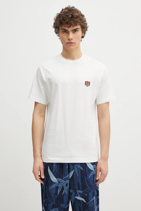 Памучна тениска Kenzo Happy Tiger в бяло с апликация FF55TS5274SG.02