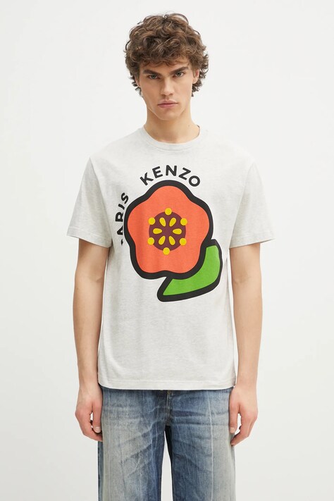 Kenzo tricou din bumbac bărbați, culoarea gri, cu imprimeu, FF55TS5304SG.93