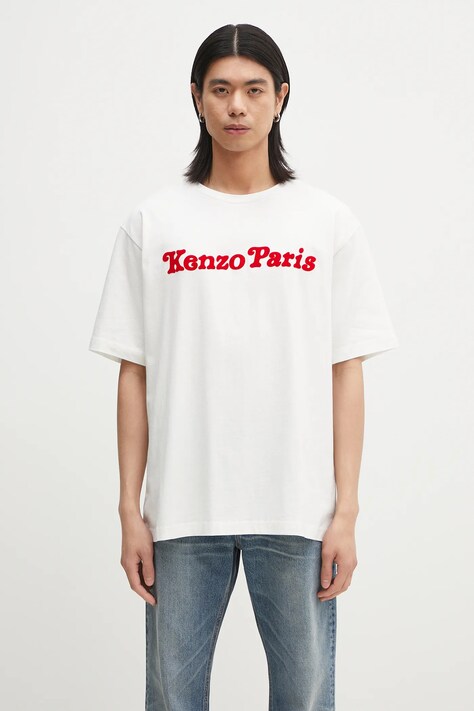 Памучна тениска Kenzo в бяло с апликация FF55TS5474SG.02