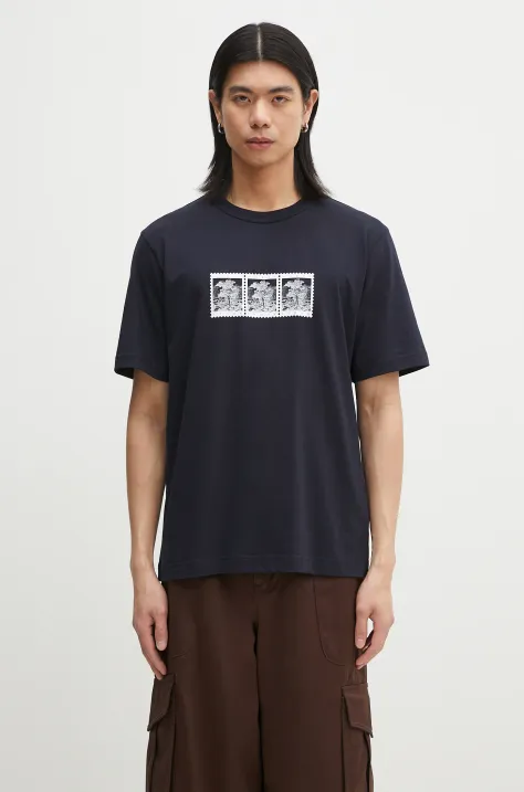 Norse Projects t-shirt bawełniany Holger Post Stamp Print T-Shirt męski kolor granatowy z nadrukiem N01.0686.7004