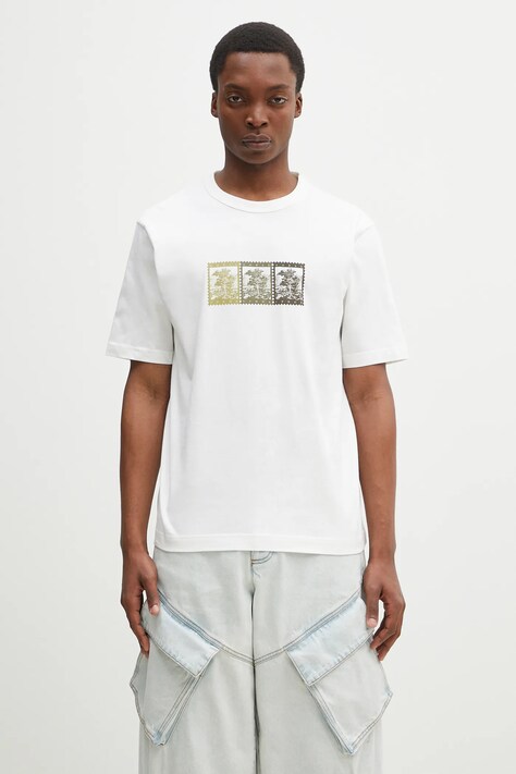 Norse Projects t-shirt bawełniany Holger Post Stamp Print T-Shirt męski kolor biały z nadrukiem N01.0686.0001