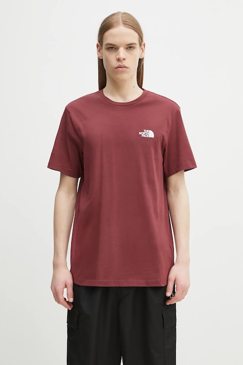 The North Face t-shirt Simple Dome bordó, férfi, nyomott mintás, NF0A87NG0VO1