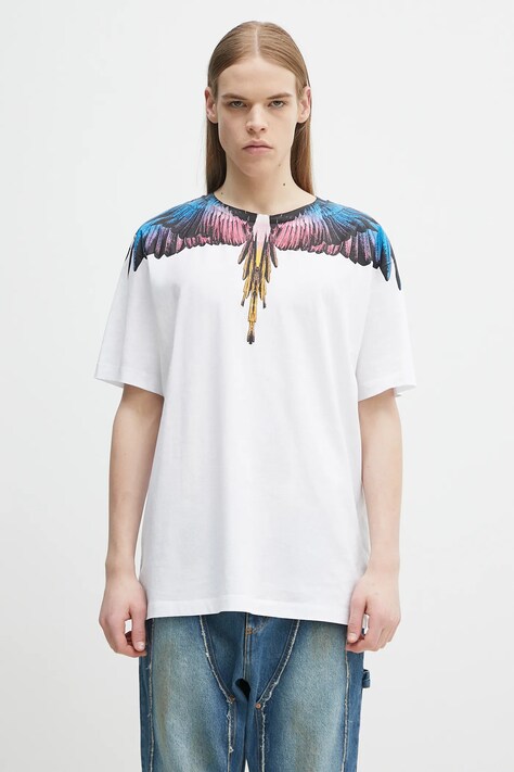 Хлопковая футболка Marcelo Burlon Icon Wings Basic T-Shirt White Pink мужская цвет белый с принтом CMAA056S25JER0010130