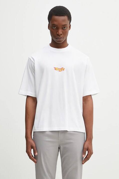 Βαμβακερό μπλουζάκι Marcelo Burlon County Flame Boxy T-Shirt White Red ανδρικό, χρώμα: άσπρο, CMAA05AS25JER0070125