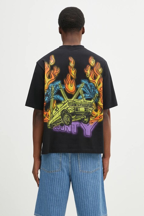 Marcelo Burlon t-shirt bawełniany County Flame Boxy T-Shirt Black Red męski kolor czarny z nadrukiem CMAA05AS25JER0071025