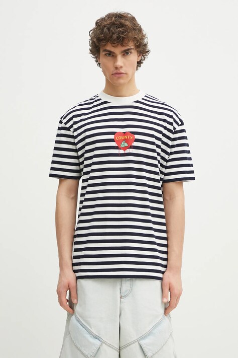 Бавовняна футболка Marcelo Burlon Bunny Heart Stripe Basic Tee White Navy чоловіча колір синій візерунок CMAA056S25JER0060146