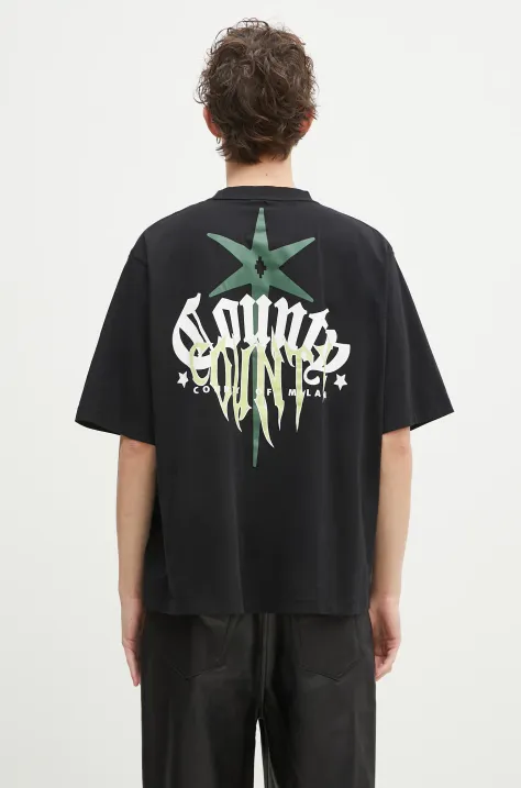 Bavlnené tričko Marcelo Burlon County Goth Boxy T-Shirt Black Deep Gree pánske, čierna farba, s potlačou, CMAA05AS25JER0031052