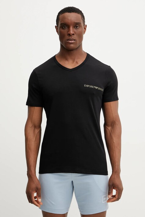 Emporio Armani Underwear tricou lounge 2-pack bărbați, culoarea negru, cu imprimeu, EM000392 AF10779
