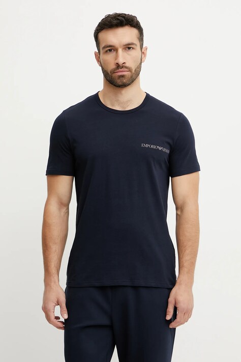 Emporio Armani Underwear tricou lounge 2-pack bărbați, culoarea bleumarin, cu imprimeu, EM000391 AF10779