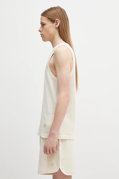 Wales Bonner t-shirt bawełniany Groove Tank kolor beżowy MS25JE10.CO04.100