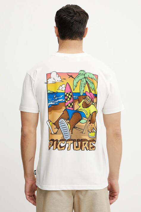 Picture t-shirt bawełniany Squatchy męski kolor biały z nadrukiem MTS1268