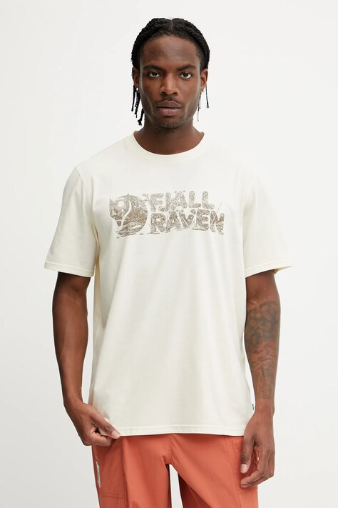 Fjallraven tricou sport Lush Logo T-shirt culoarea bej, cu imprimeu, F12600219