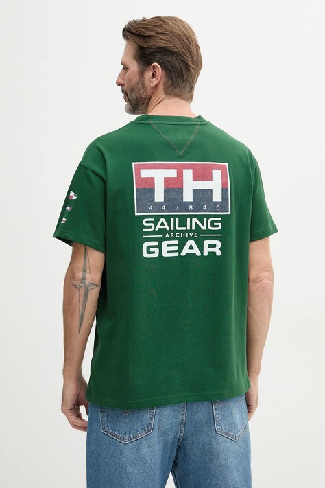 Tommy Hilfiger tricou din bumbac SAILING culoarea verde, cu imprimeu, MN0MN00013