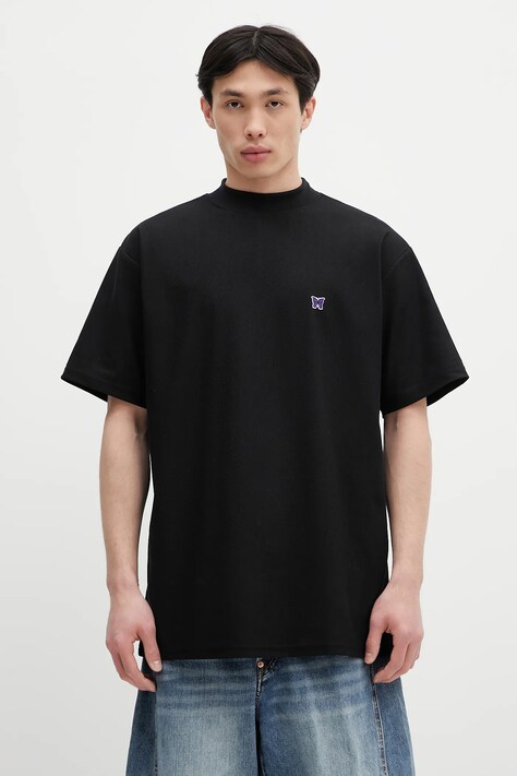 Needles t-shirt S/S Mock Neck black color smooth QV353
