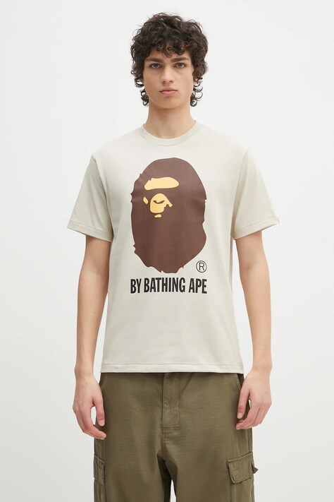 Хлопковая футболка A Bathing Ape By Bathing Ape цвет бежевый с принтом 1L30110002