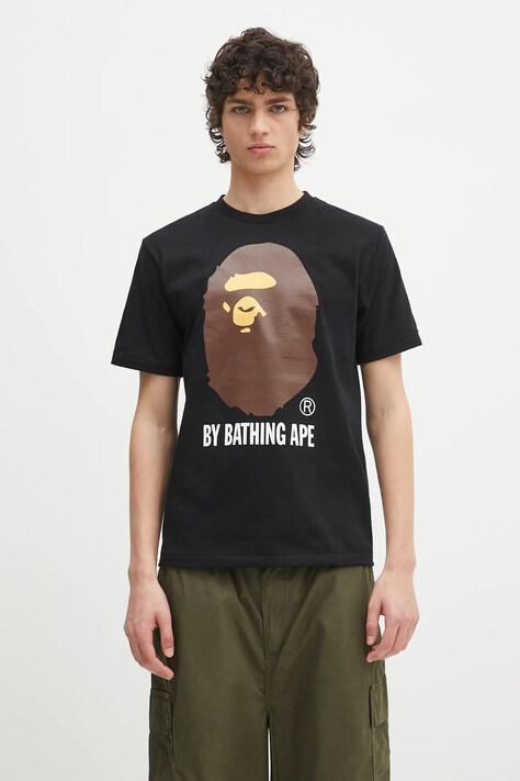 Памучна тениска A Bathing Ape By Bathing Ape в черно с принт 1L30110002