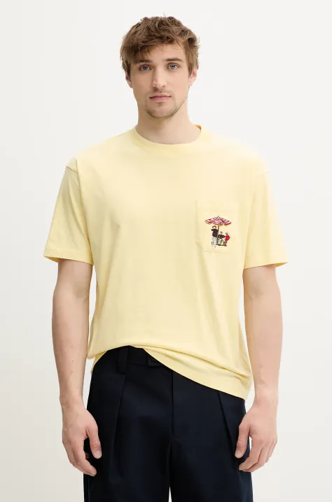 Drôle de Monsieur t-shirt bawełniany Le T-Shirt Parasol męski kolor żółty z aplikacją G-TS242-CO165-BAN