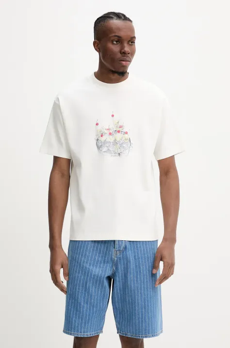 Drôle de Monsieur t-shirt bawełniany Le T-Shirt Cocktails męski kolor beżowy z nadrukiem G-TS237-CO002-OW