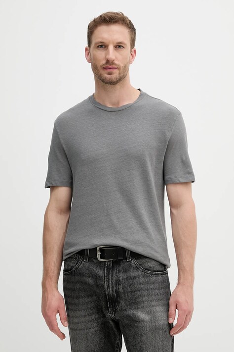 United Colors of Benetton t-shirt lniany męski kolor szary gładki 3UTFU10B1