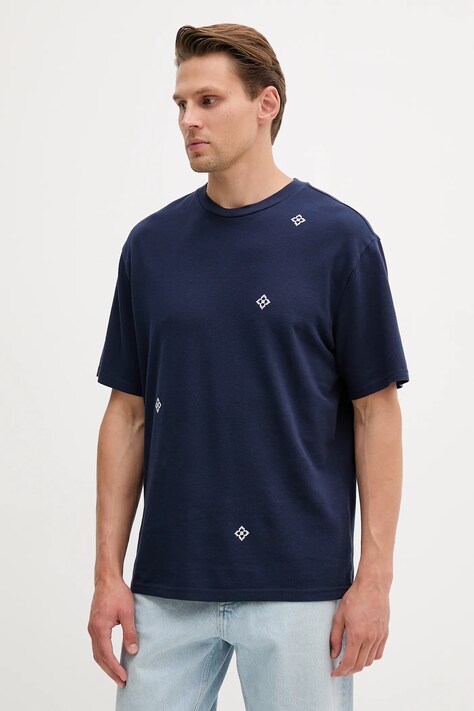 United Colors of Benetton tricou din bumbac culoarea bleumarin, cu imprimeu, 325RU10AL