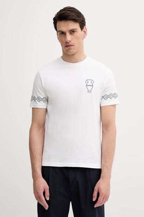 Bavlněné tričko United Colors of Benetton pánské, bílá barva, s potiskem, 3BL0U10AF