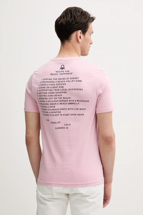 United Colors of Benetton футболка чоловіча бавовняна — SS25-TSM2FI, рожевий — фото 2