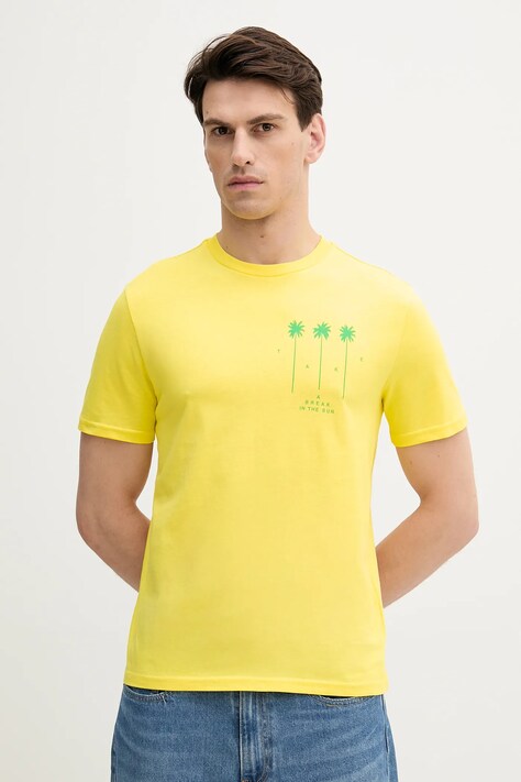 United Colors of Benetton tricou din bumbac culoarea galben, cu imprimeu, 3BL0U10AF
