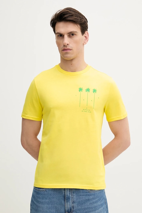 Хлопковая футболка United Colors of Benetton цвет жёлтый с принтом 3BL0U10AF