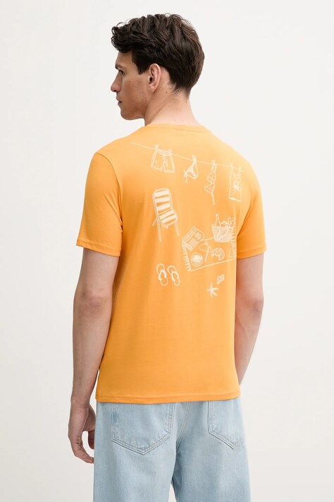 United Colors of Benetton tricou din bumbac culoarea portocaliu, cu imprimeu, 3BL0U10AF