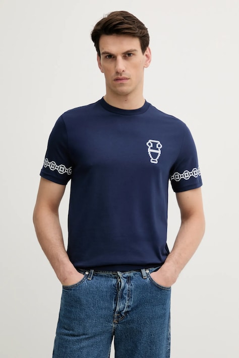 Памучна тениска United Colors of Benetton в тъмносиньо с принт 3BL0U10AF