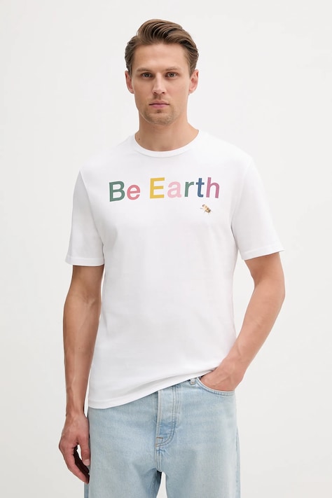 Памучна тениска United Colors of Benetton в бяло с принт 3BL0U10AG