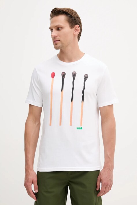 United Colors of Benetton tricou din bumbac culoarea alb, cu imprimeu, 3BL0U10AG